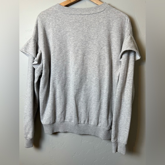 Aerie Ruffle Crewneck Long Sleeve Sweatshirt Crew Neck Gray Medium - Picture 2 of 6